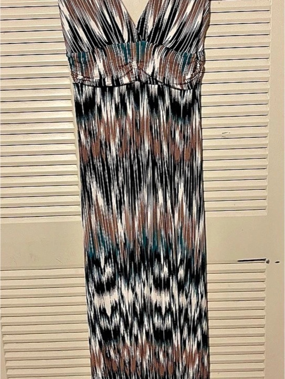 Abstract Maxi Dress in Black, Beige & Teal Size Medium